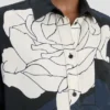 Camisa tipo pijama con estampado floral azul marino oscuro Camisa tipo pijama con estampado floral azul marino oscuro