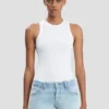 Camiseta sin mangas de canalé en blanco