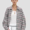 Chaqueta tipo capullo holgada con estampado de cuadros azul y rojo