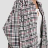 Chaqueta tipo capullo holgada con estampado de cuadros azul y rojo
