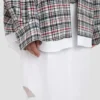 Chaqueta tipo capullo holgada con estampado de cuadros azul y rojo