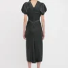 Vestido midi Bela de cuero en negro