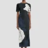 Vestido midi con abertura en el dobladillo y estampado floral azul marino oscuro Vestido midi con abertura en el dobladillo y estampado floral azul marino oscuro