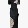 Vestido midi con abertura en el dobladillo y estampado floral azul marino oscuro Vestido midi con abertura en el dobladillo y estampado floral azul marino oscuro