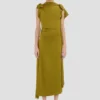 Vestido midi drapeado en color musgo