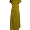 Vestido midi drapeado en color musgo