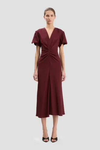 Vestido midi Eve en color burdeos
