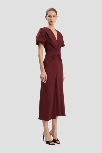 Vestido midi Eve en color burdeos