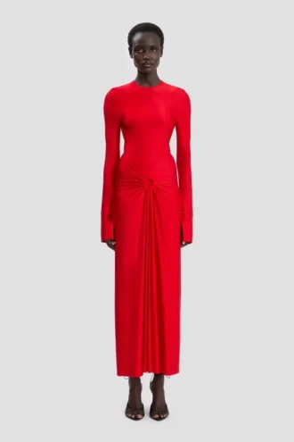 Vestido midi Frances en rojo cardenal